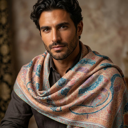 Cream Kani Jamawar Pashmina Shawl — Multicolour All-Over Paisley Weave