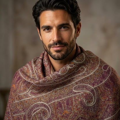 Reversible Sage Green & Mauve Jama Pashmina Shawl — Grand Paisley Jamawar