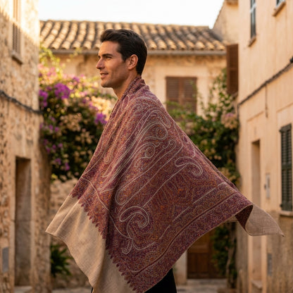 Reversible Sage Green & Mauve Jama Pashmina Shawl — Grand Paisley Jamawar