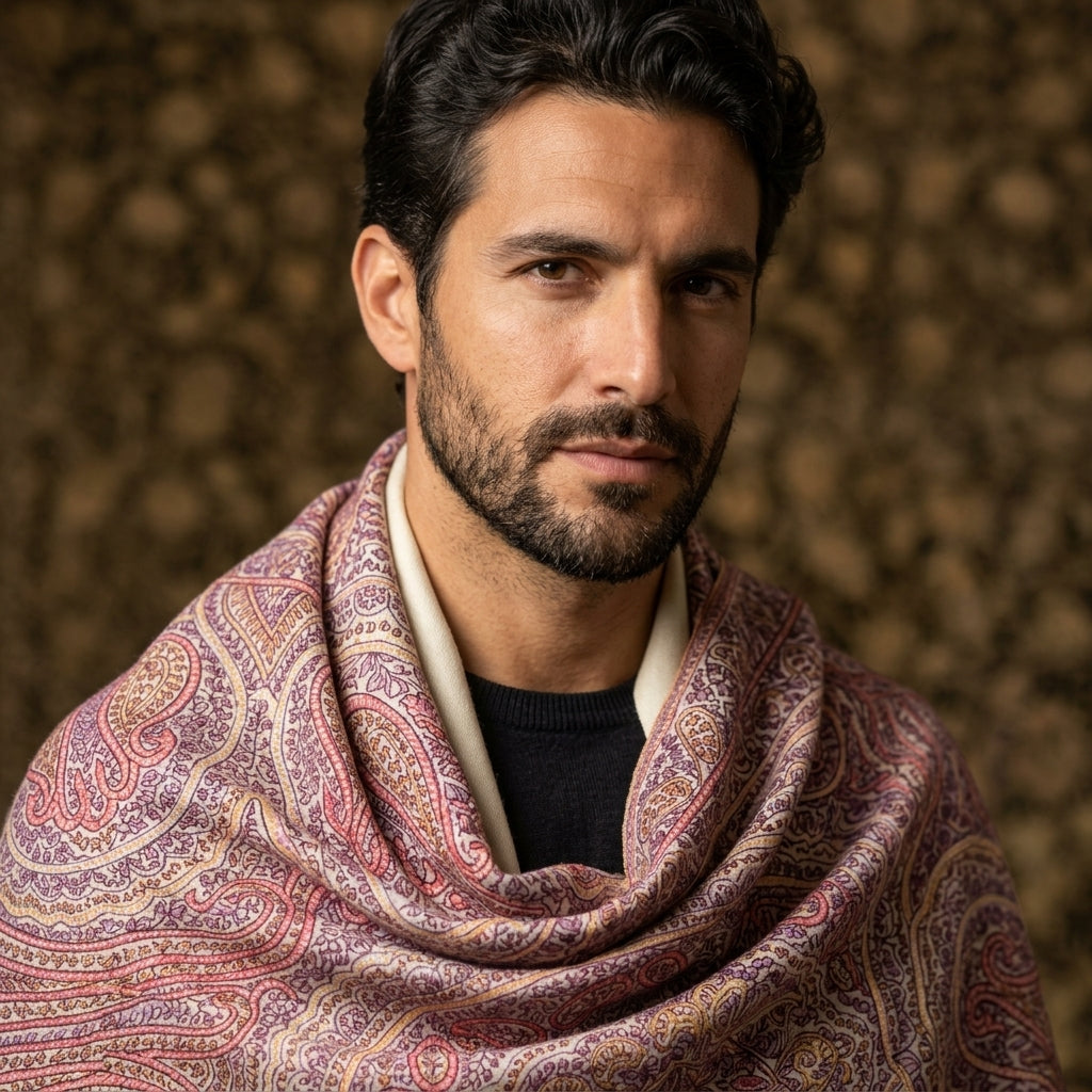 Lavender Jama Pashmina Shawl — All-Over Paisley Weave