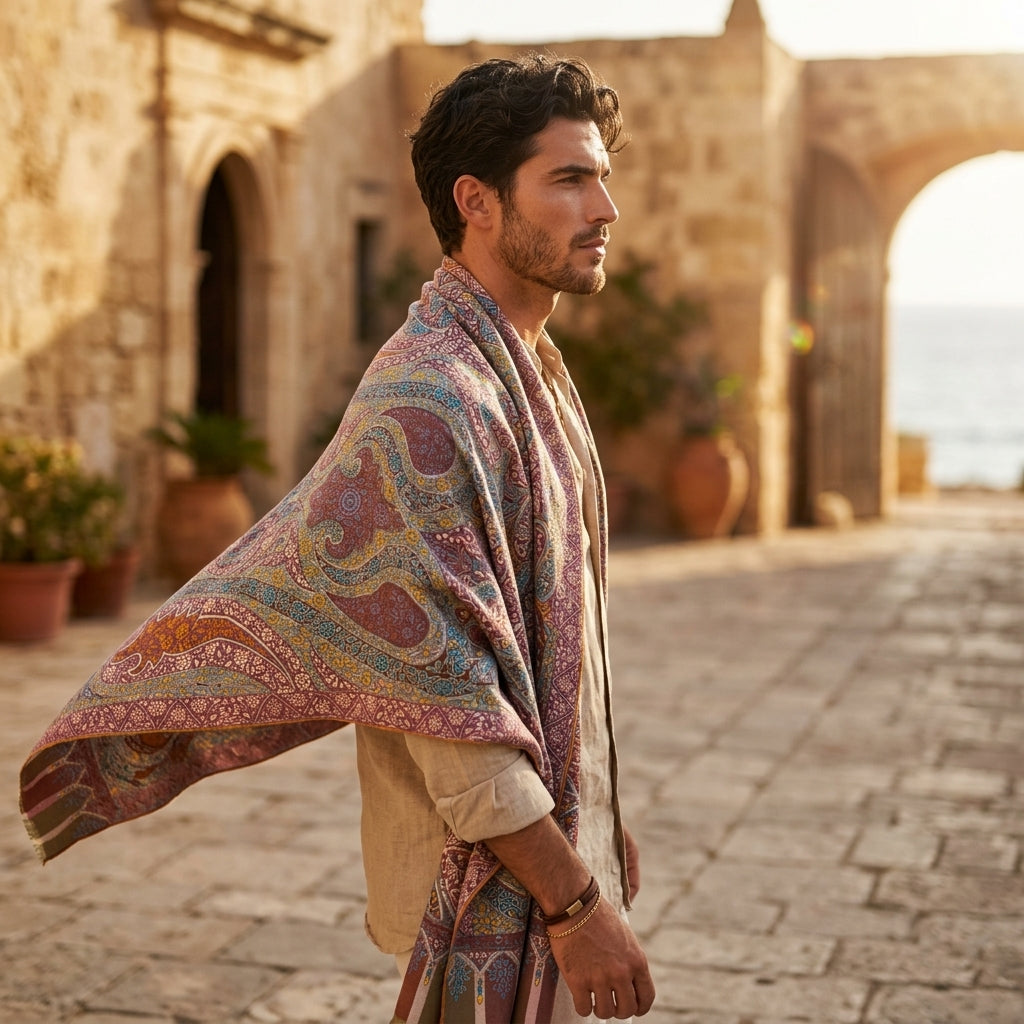 Mauve Kalamkari Toosh Shawl — Multi-Colour Grand Paisley Embroidery