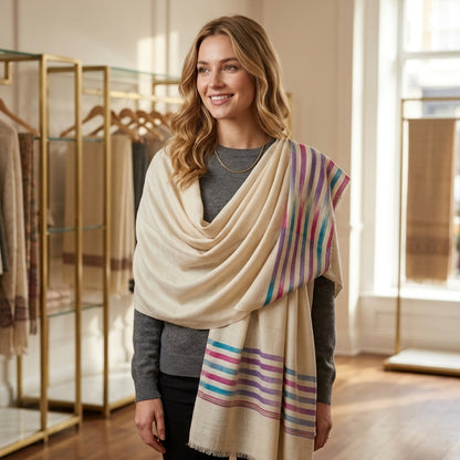 Pashmina Natural Base Stripe Palla Shawl