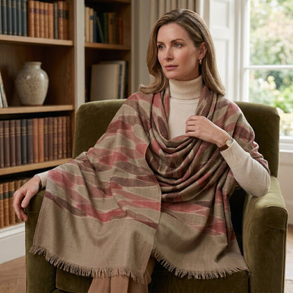 Pashmina Ikat Pattern Checkered Handwoven Shawl