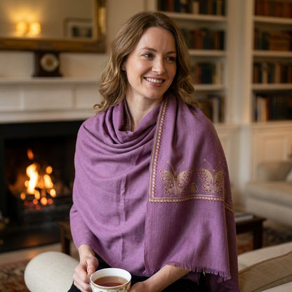 Pashmina Lavender Plain with butterly border Handwoven Stole