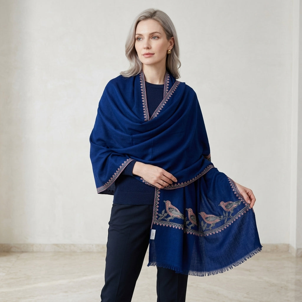 Pashmina Blue Plain Handwoven Stole — Premium