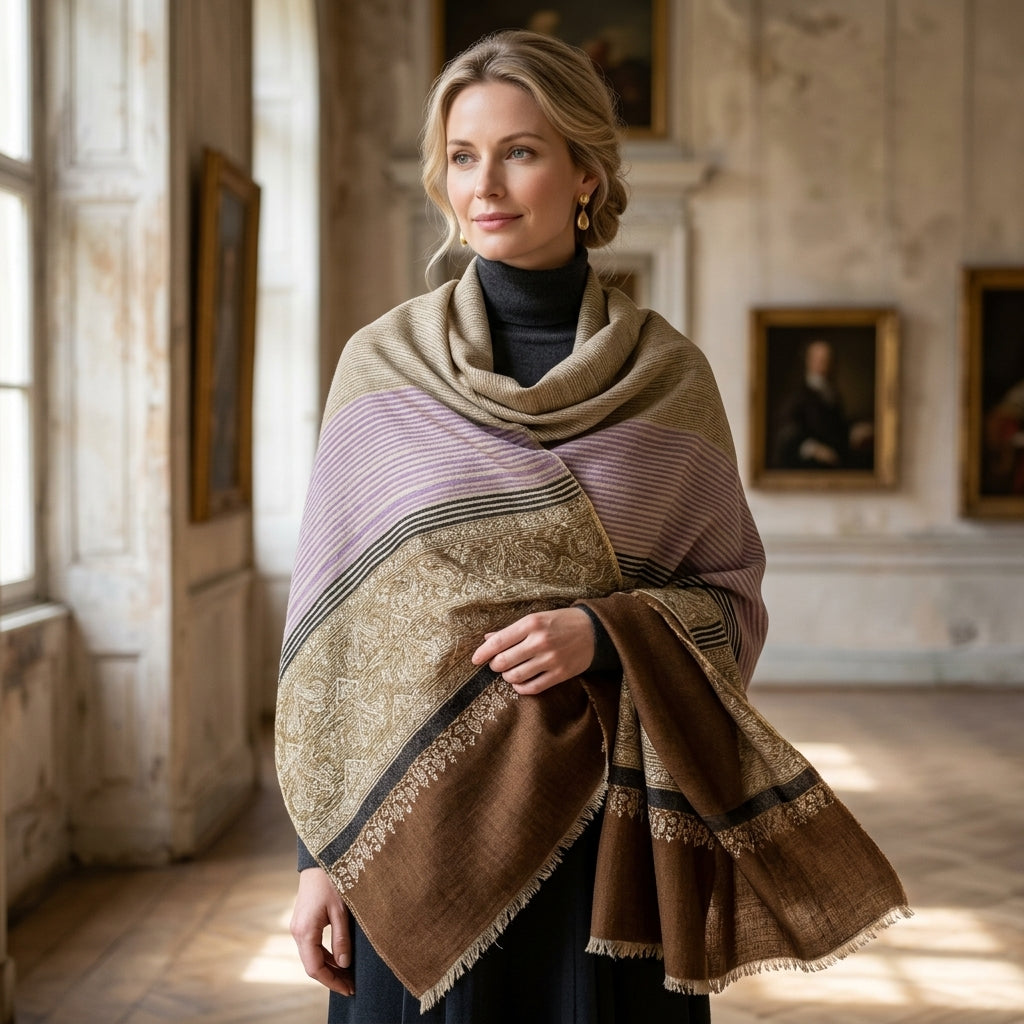 Pashmina Designer Stole — Ikat Pattern Ground