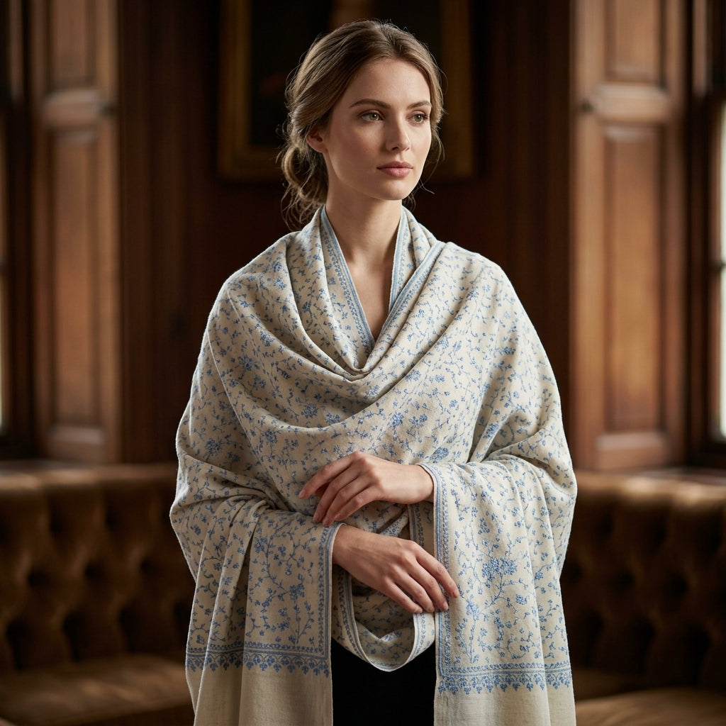 Pashmina Designer Stole — Ikat Pattern Ground