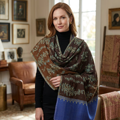 Pashmina Wine & Blue Handwoven Designer Stole