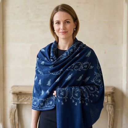 Pashmina Midnight Blue Kashmiri Embroidered  Premium Shawl
