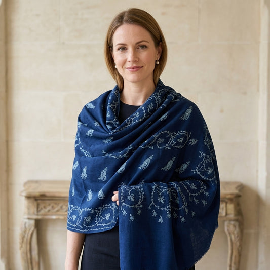 Pashmina Midnight Blue Kashmiri Embroidered  Premium Shawl