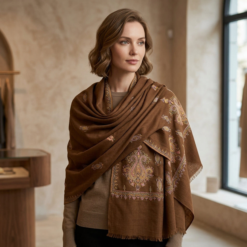 Pashmina Chocolate Brown Handwoven Shawl
