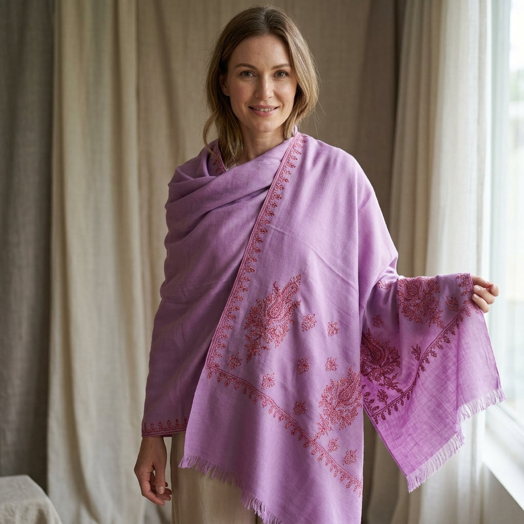Pashmina Lilac Embroidered Premium Shawl