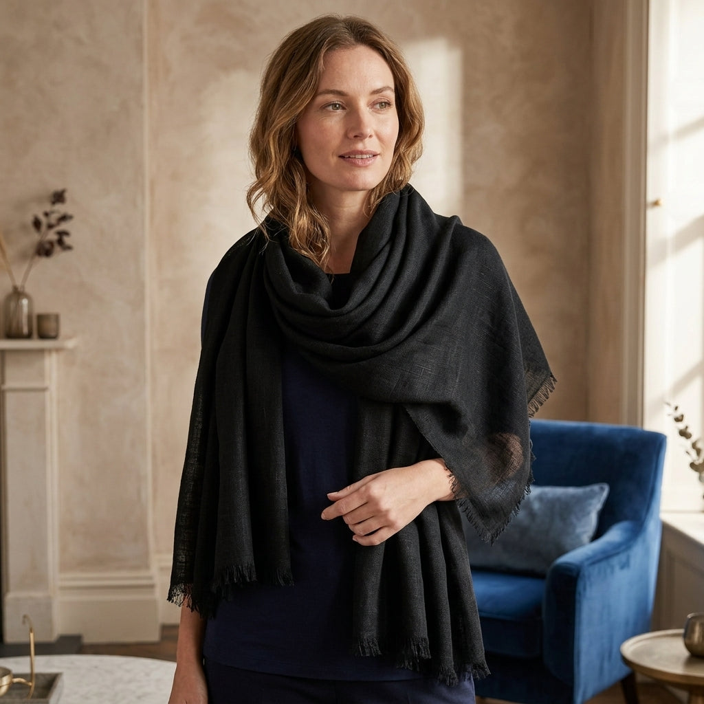 Pashmina Midnight Black Classic  Handwoven Shawl