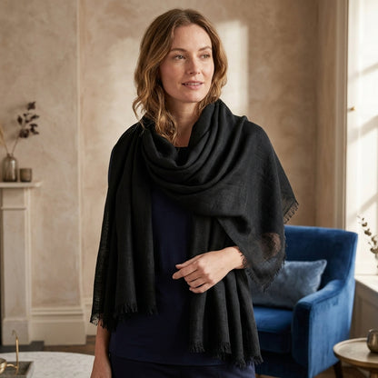 Pashmina Midnight Black Classic  Handwoven Shawl