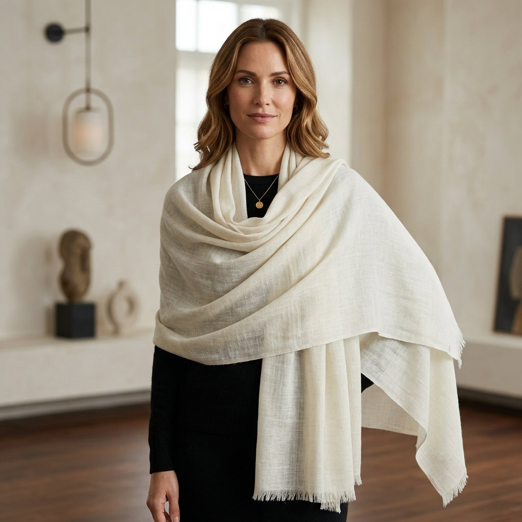 Pashmina Ivory Soft Touch Luxury Handwoven Shawl