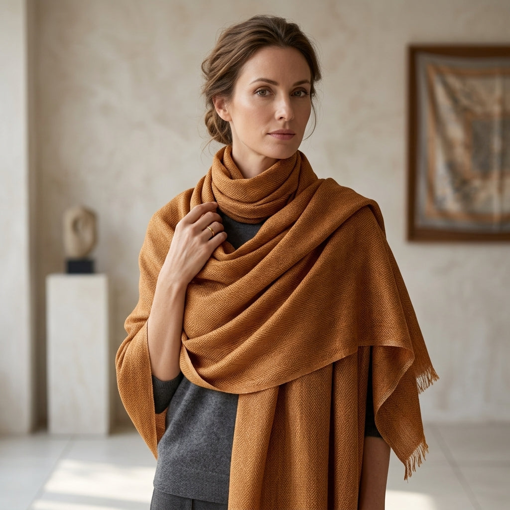 Pashmina Warm Caramel Handwoven Shawl