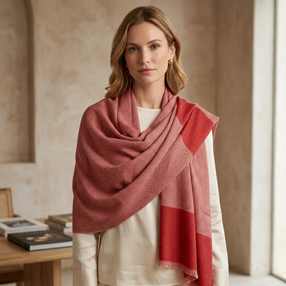 Pashmina Dual Tone Rust & Red Designer  Handwoven Shawl