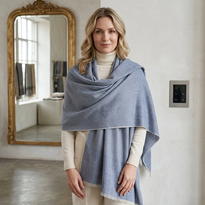 Pashmina Soft Grey Self-Patterned Reversible Shawl — Fishbowl Design