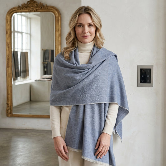 Pashmina Soft Grey Self-Patterned Reversible Shawl — Fishbowl Design
