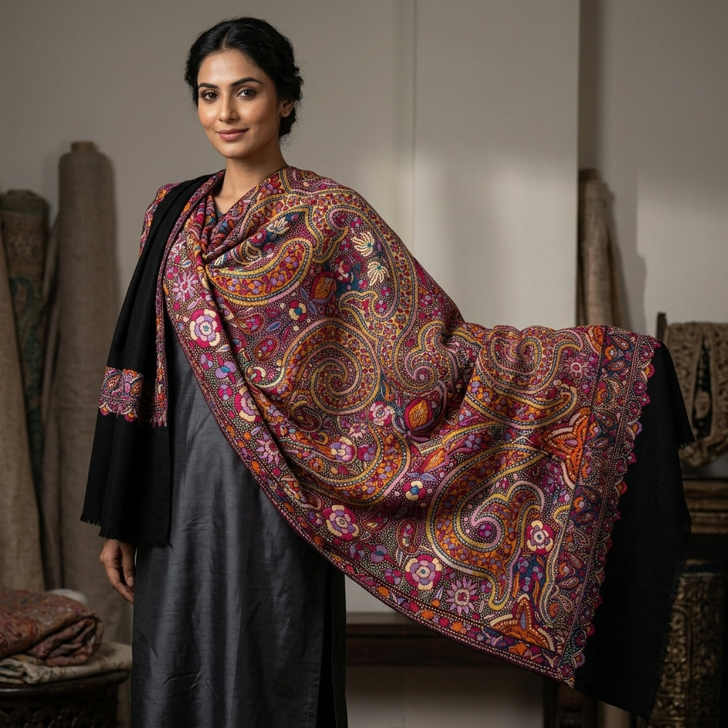 Pashmina Sozni Jamawar Embroidered Shawl