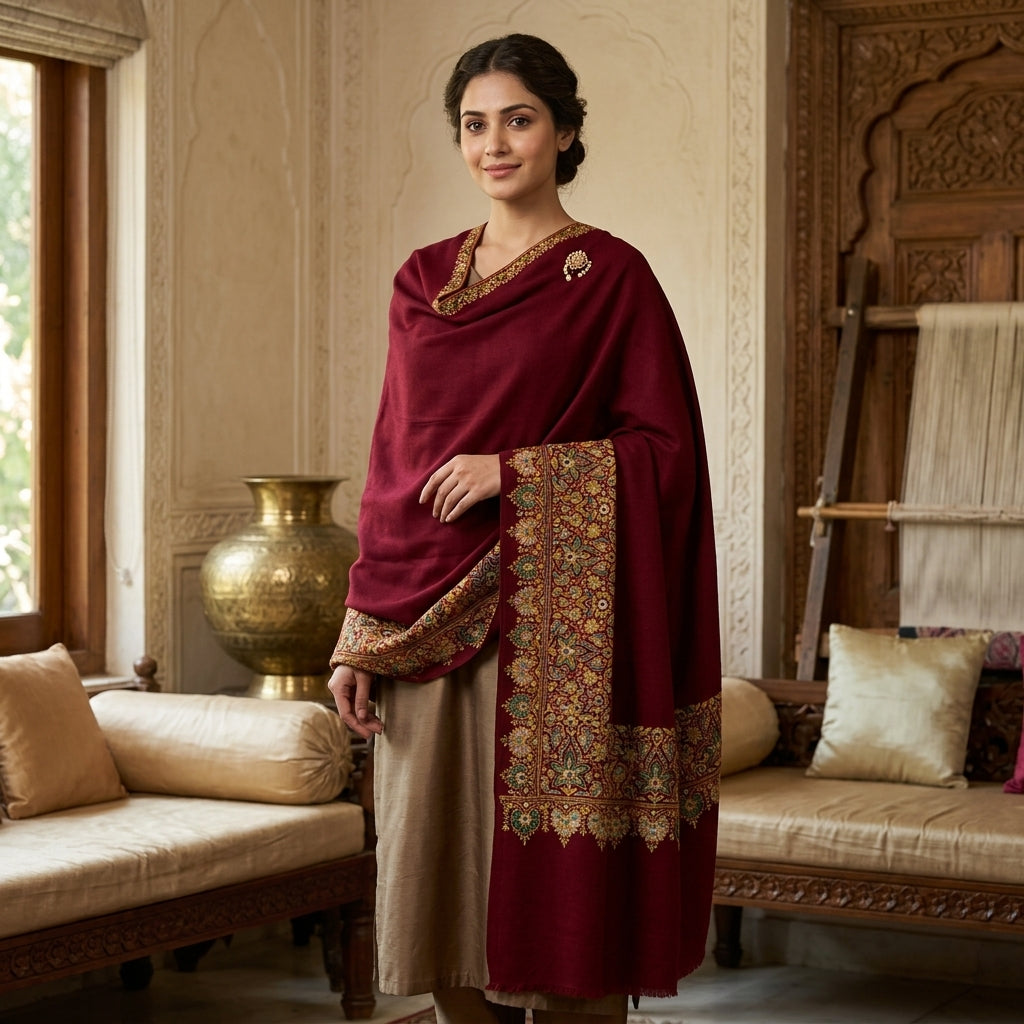 Pashmina Sozni Papier Mâché Dourdar — GI Certified