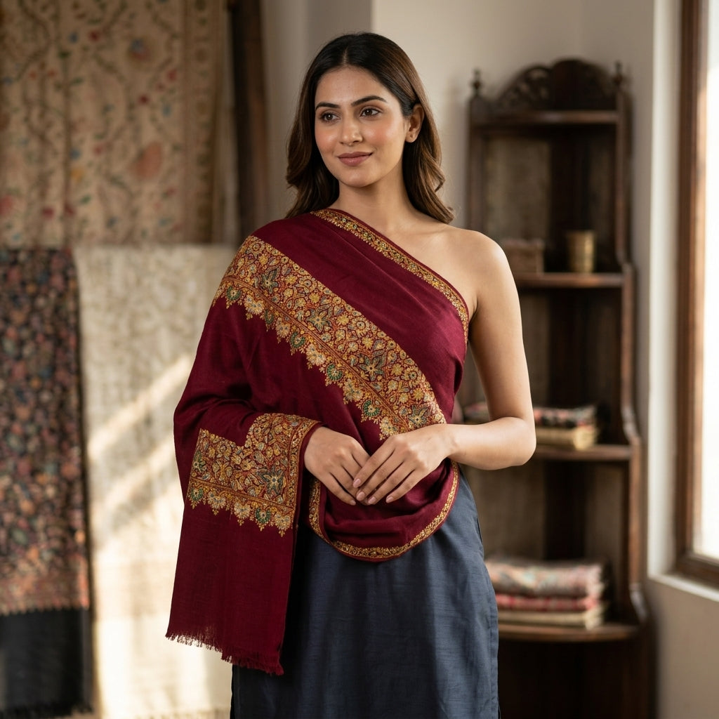 Pashmina Sozni Papier Mâché Dourdar — GI Certified