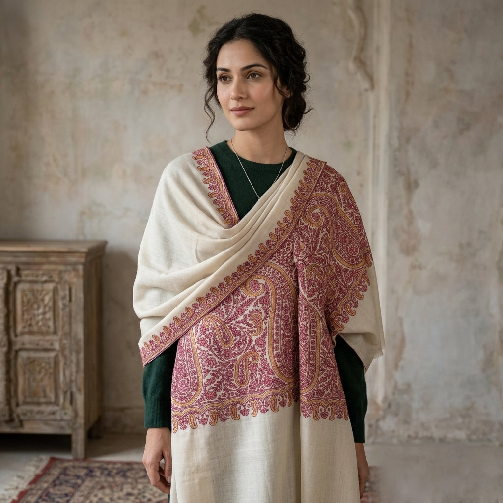 Pashmina Sozni Palla Design with Tilla Touch Shawl