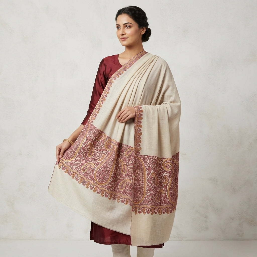 Pashmina Sozni Palla Design with Tilla Touch Shawl