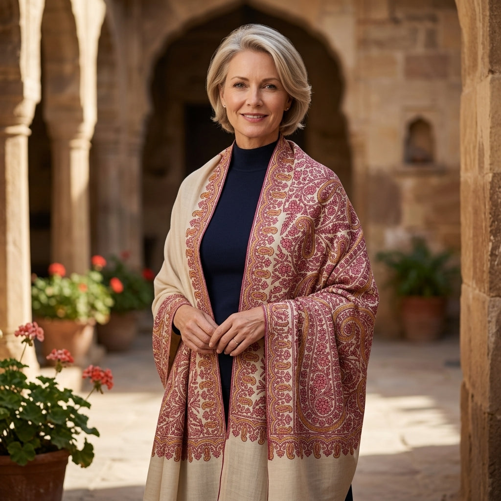 Pashmina Sozni Palla Design with Tilla Touch Shawl