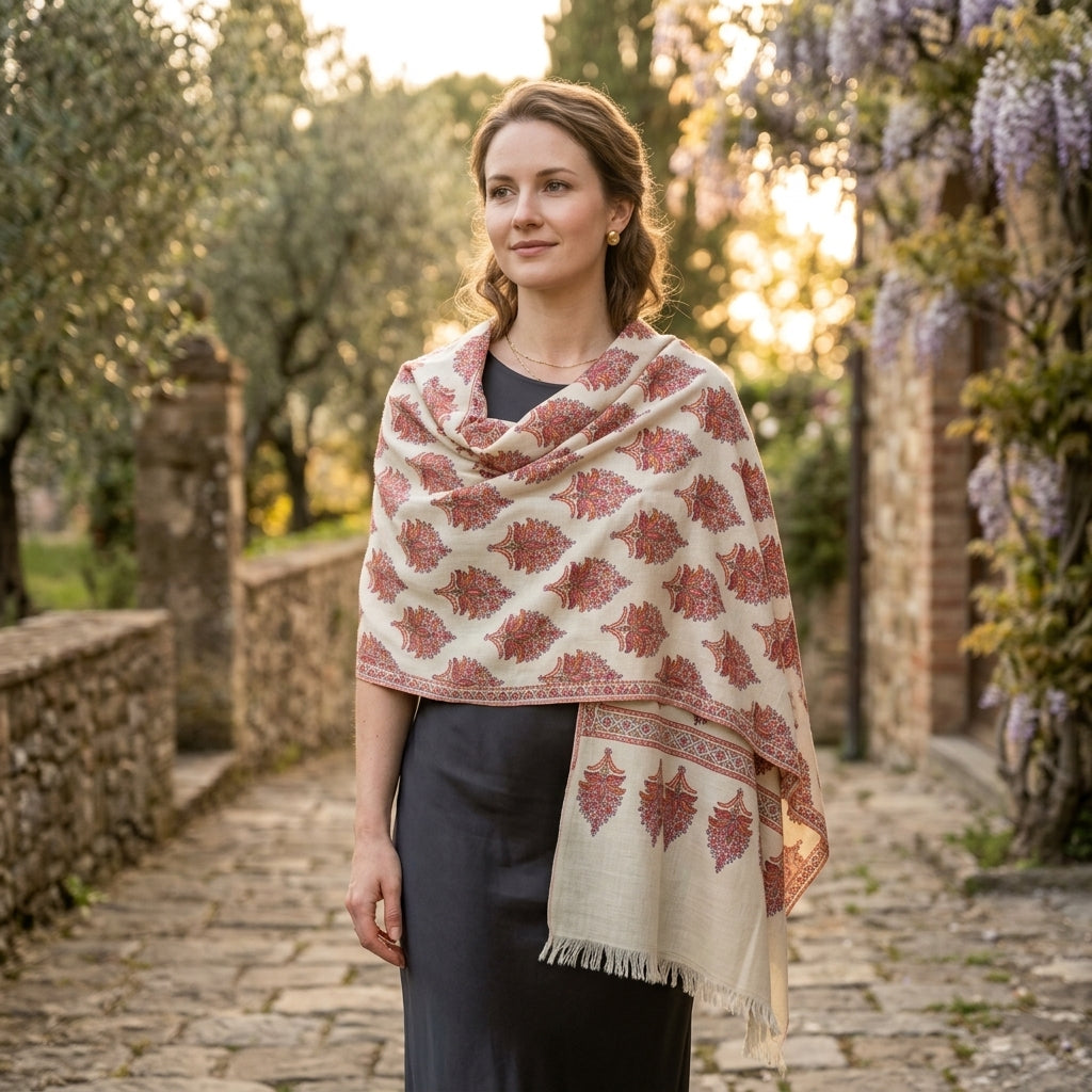 Pashmina Sozni Designer Jama Booti Embroidered Shawl