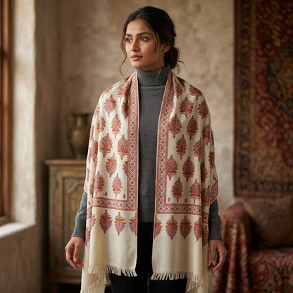 Pashmina Sozni Designer Jama Booti Embroidered Shawl