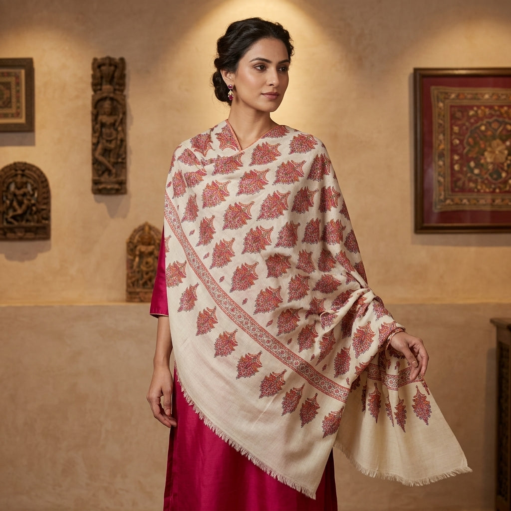 Pashmina Sozni Designer Jama Booti Embroidered Shawl