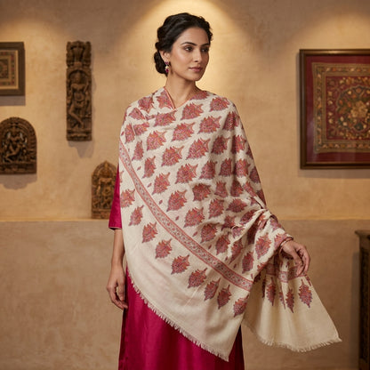 Pashmina Sozni Designer Jama Booti Embroidered Shawl