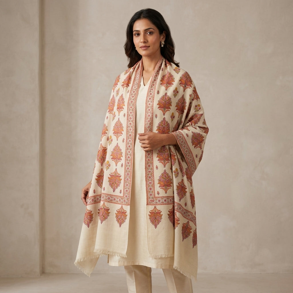 Pashmina Sozni Designer Jama Booti Embroidered Shawl