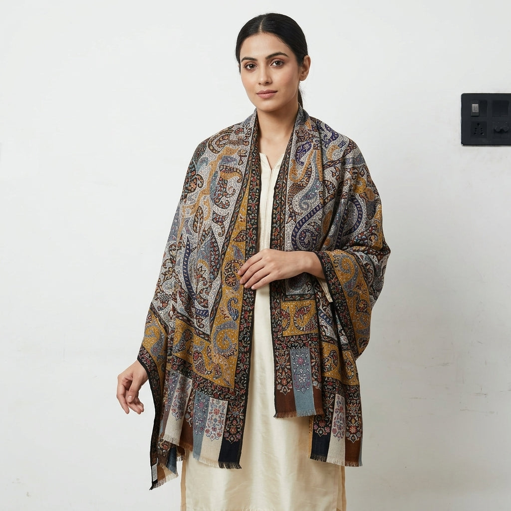 Pashmina Kalamkari Multi-Embroidery Shawl