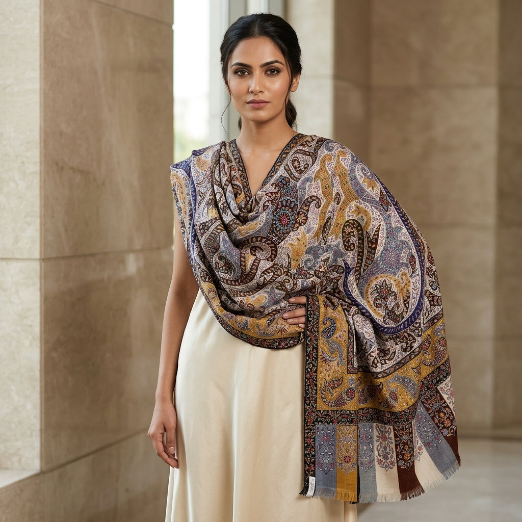 Pashmina Kalamkari Multi-Embroidery Shawl