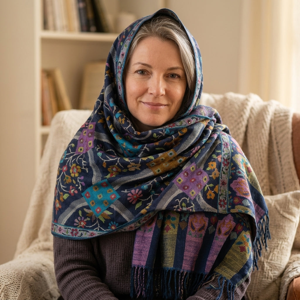 Pashmina Kani Jamawar Blue Base — GI Certified