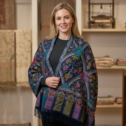 Pashmina Kani Jamawar Blue Base — GI Certified