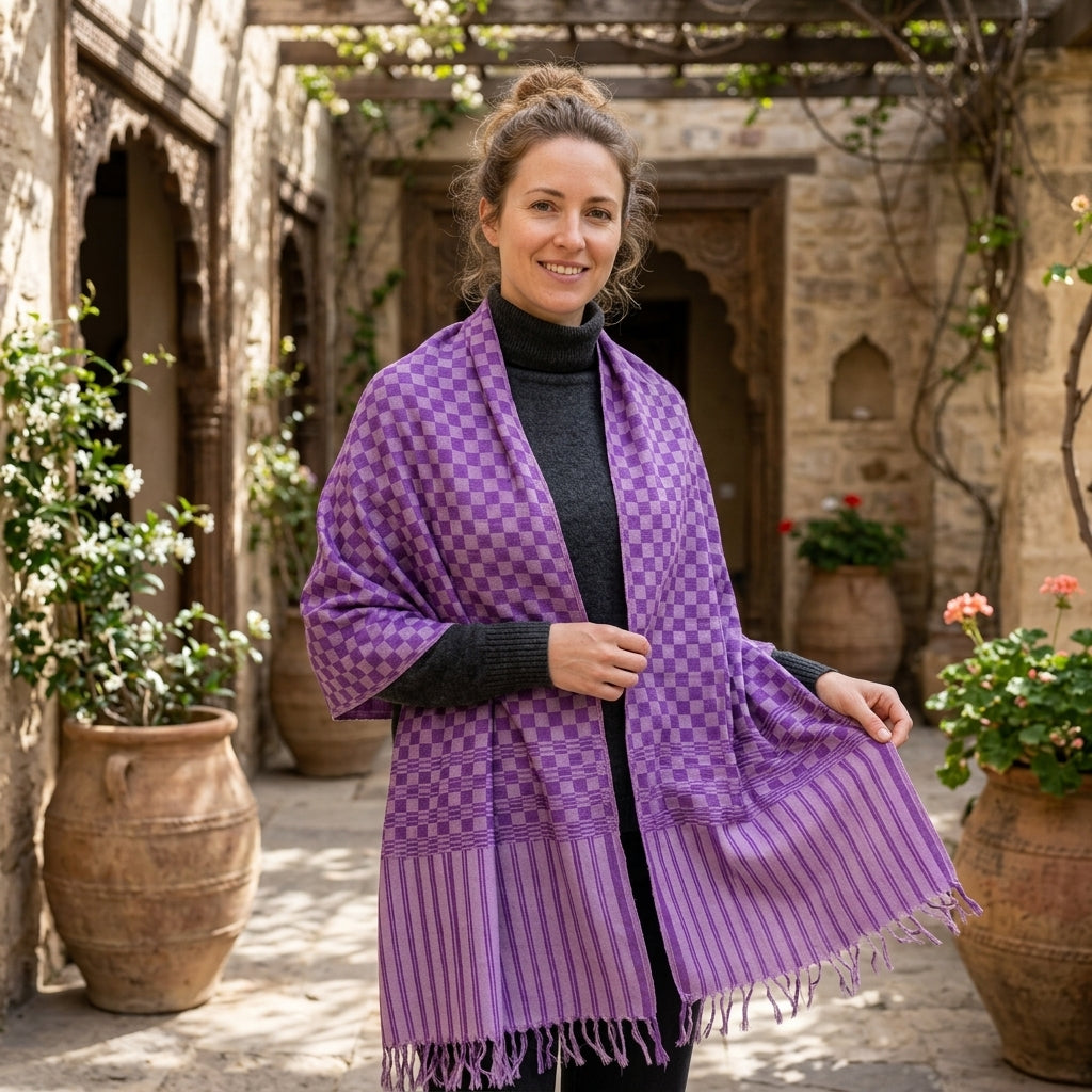 Pashmina Self-Checkered Lavender Stole