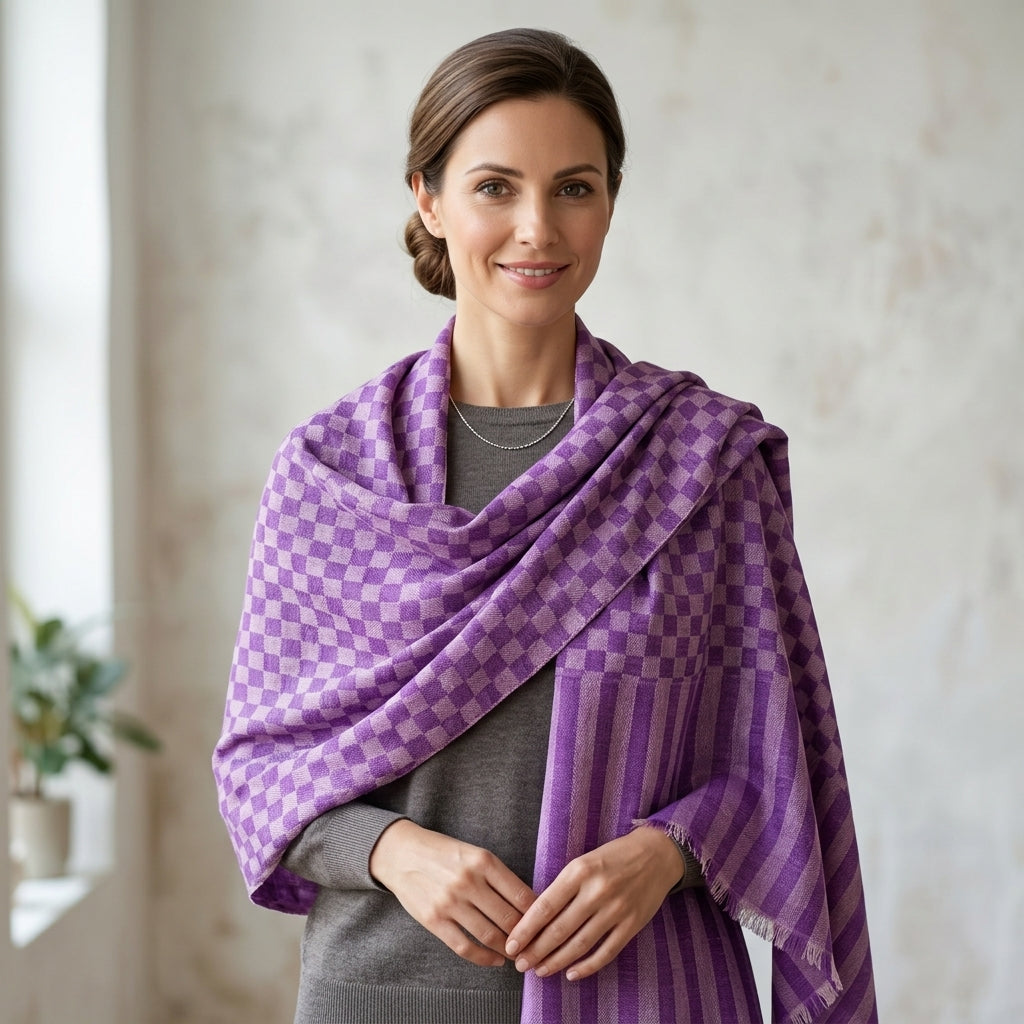 Pashmina Self-Checkered Lavender Stole
