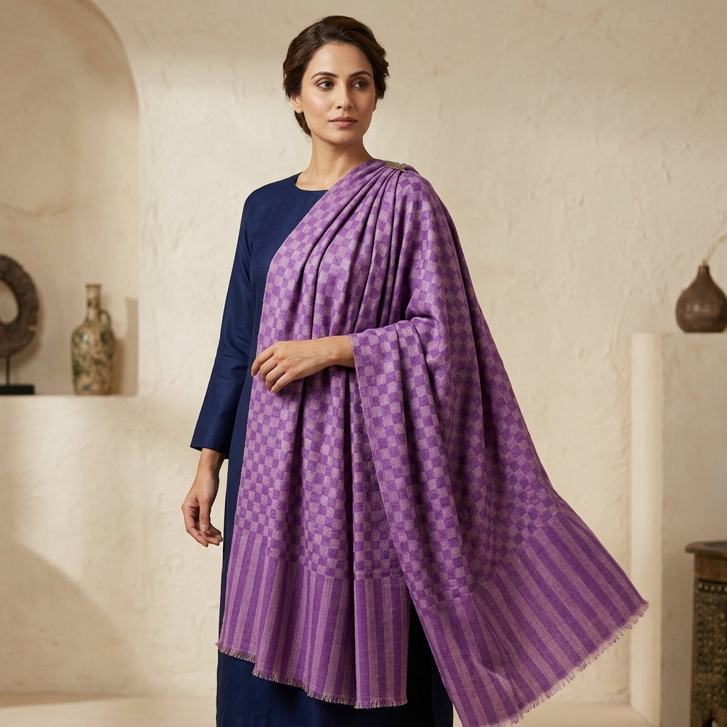 Pashmina Self-Checkered Lavender Stole
