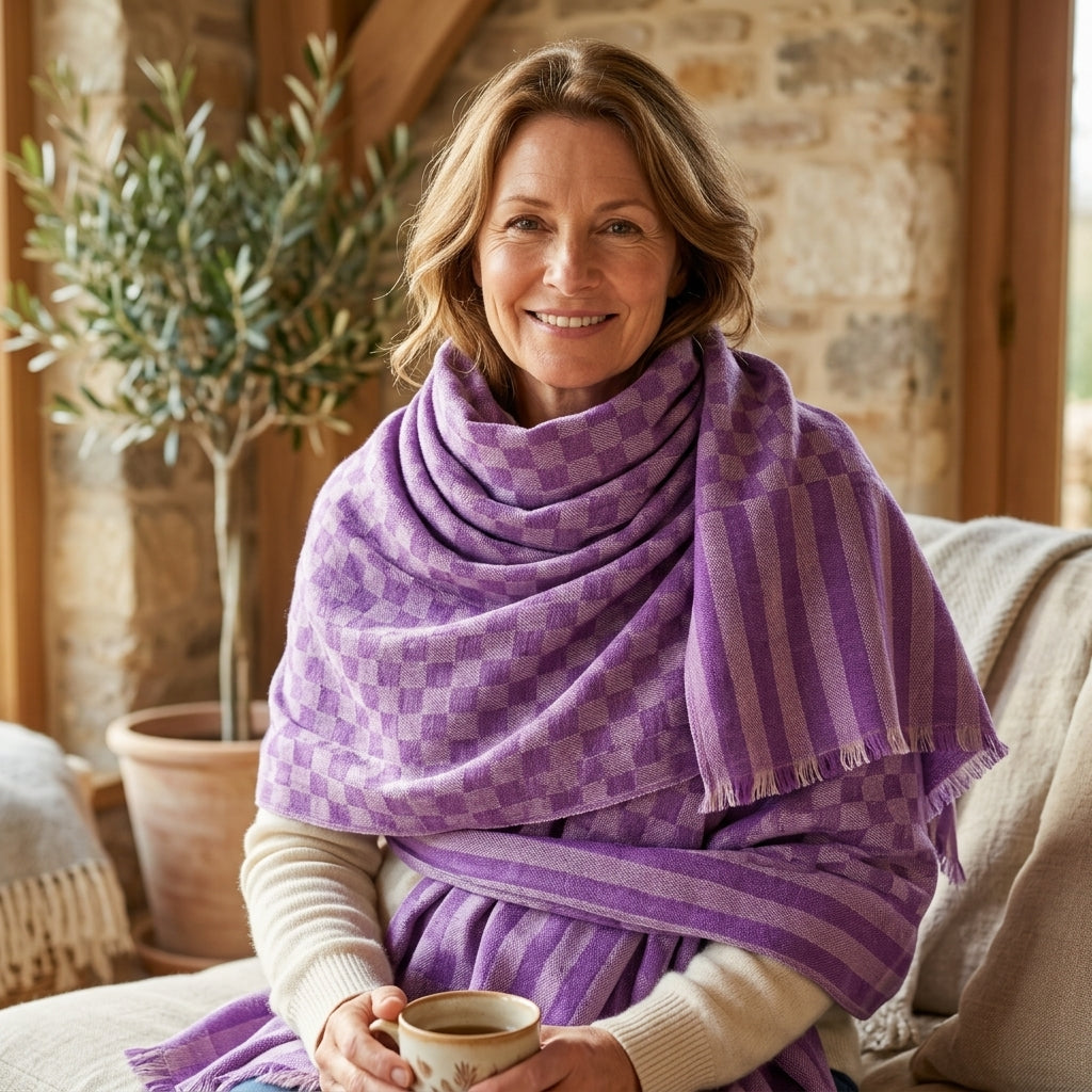 Pashmina Self-Checkered Lavender Stole