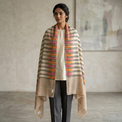 Pashmina Stripe with Ikat Pattern & Zari Touch Shawl