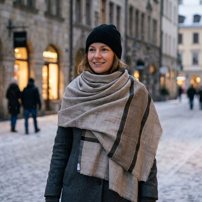 Pashmina Grey & Ivory Bold Stripe Shawl