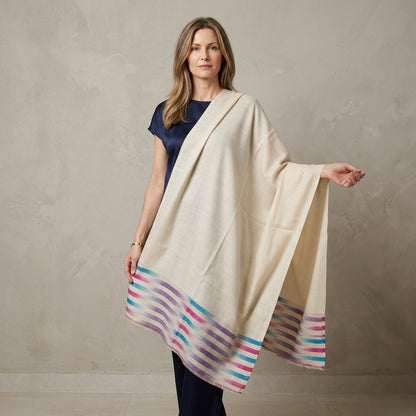 Pashmina Natural Base Stripe Palla Shawl