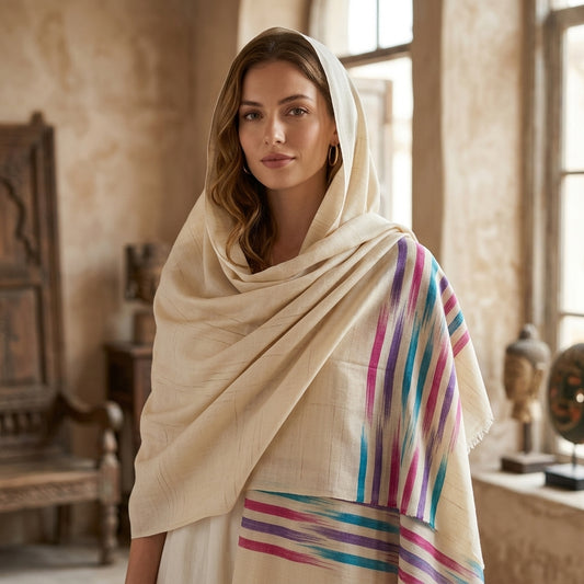 Pashmina Natural Base Stripe Palla Shawl