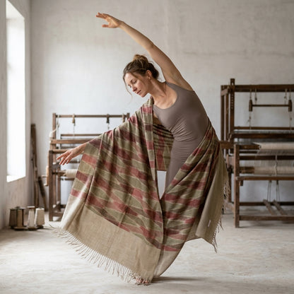 Pashmina Ikat Pattern Checkered Handwoven Shawl
