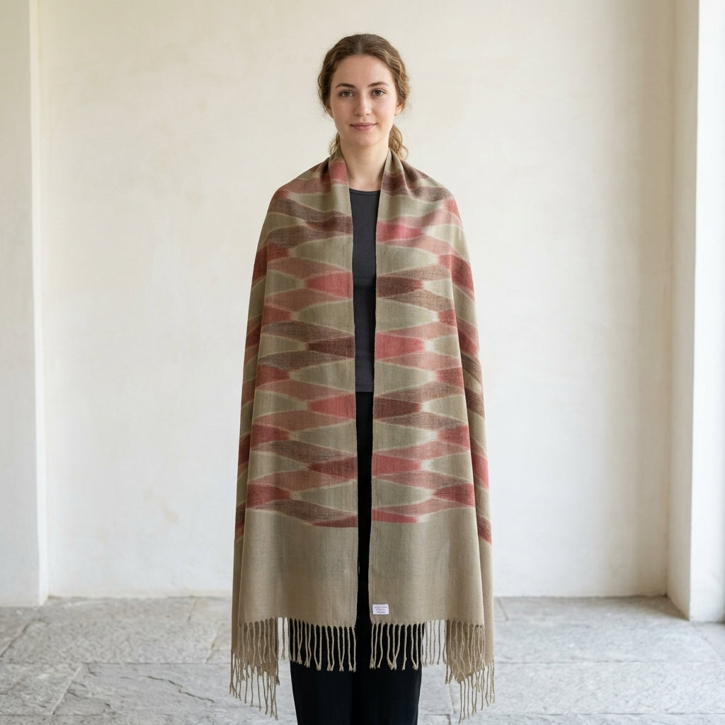Pashmina Ikat Pattern Checkered Handwoven Shawl