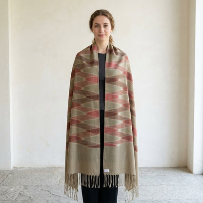 Pashmina Ikat Pattern Checkered Handwoven Shawl