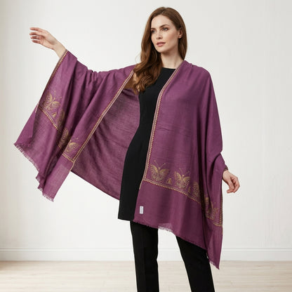 Pashmina Lavender Plain with butterly border Handwoven Stole